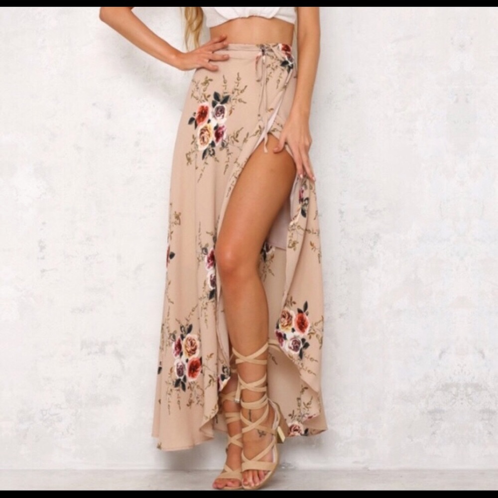 Floral tan wrap skirt
